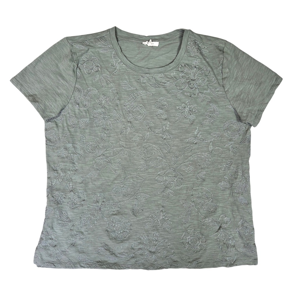 Maurices Sage Green Floral Paisley Embroidered Slub Knit Cotton Tee XL Western
